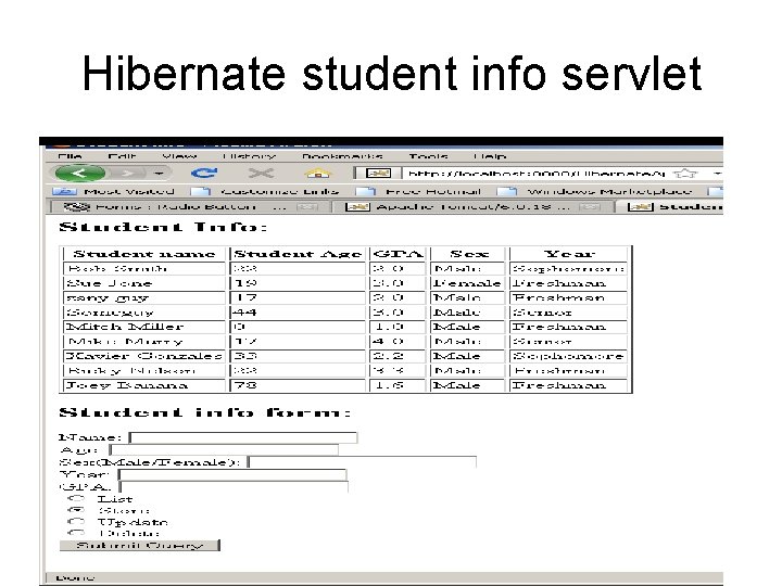 Hibernate student info servlet 