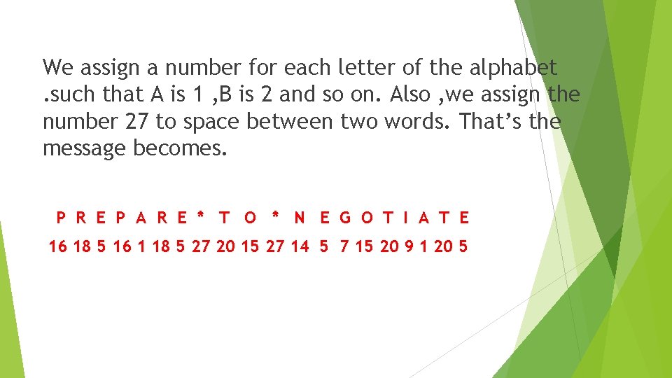 We assign a number for each letter of the alphabet. such that A is