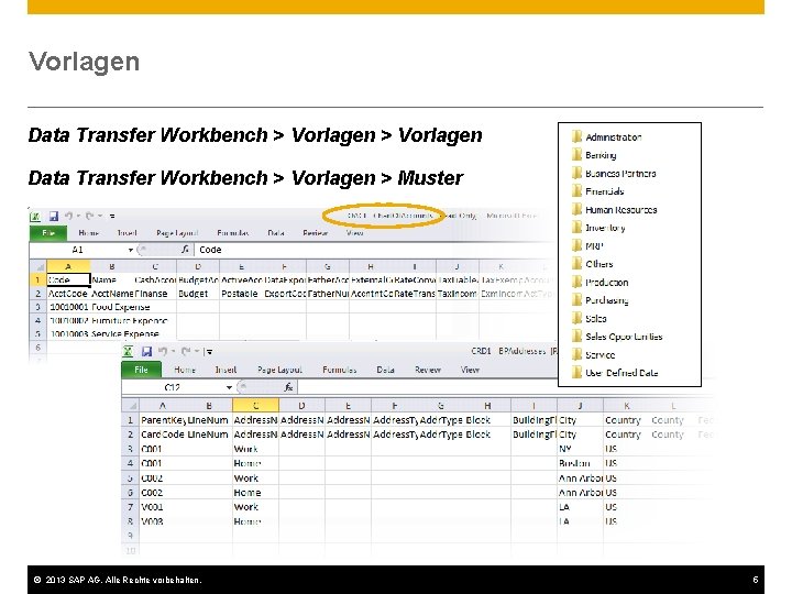 Vorlagen Data Transfer Workbench > Vorlagen > Muster © 2013 SAP AG. Alle Rechte