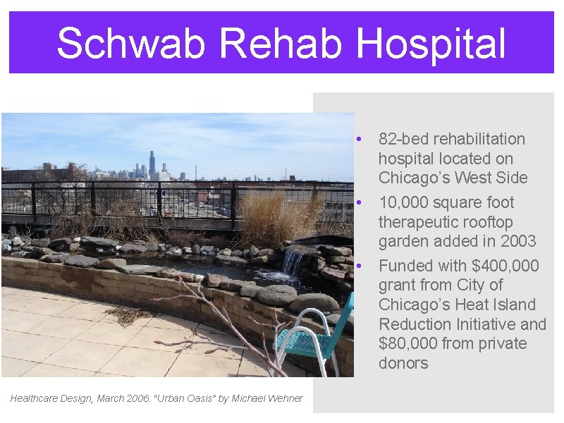 Schwab Rehab Hospital Healthcare Design, March 2006: “Urban Oasis” by Michael Wehner • 82