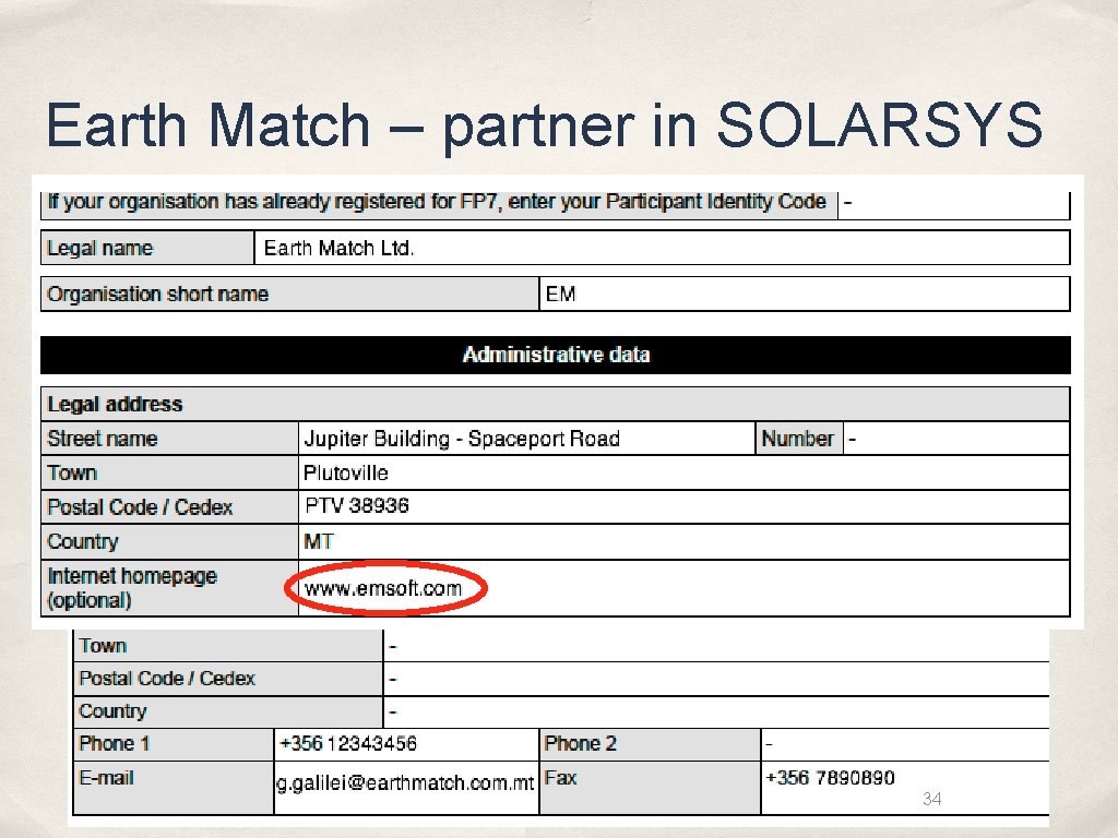 Earth Match – partner in SOLARSYS 34 