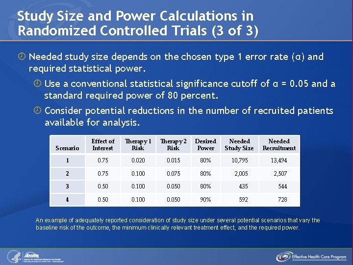 Study Size and Power Calculations in Randomized Controlled Trials (3 of 3) Needed study