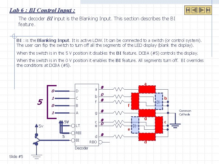 Lab 6 : BI Control Input : The decoder BI input is the Blanking