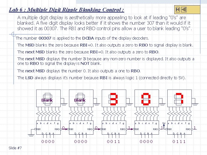 Lab 6 : Multiple Digit Ripple Blanking Control : A multiple digit display is