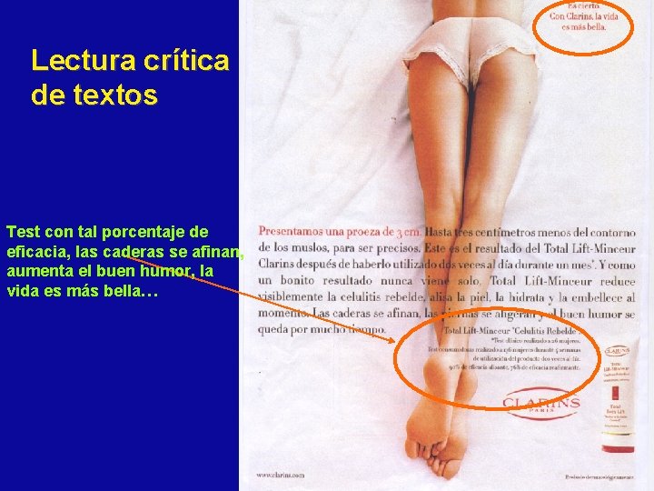 Lectura crítica de textos Test con tal porcentaje de eficacia, las caderas se afinan,