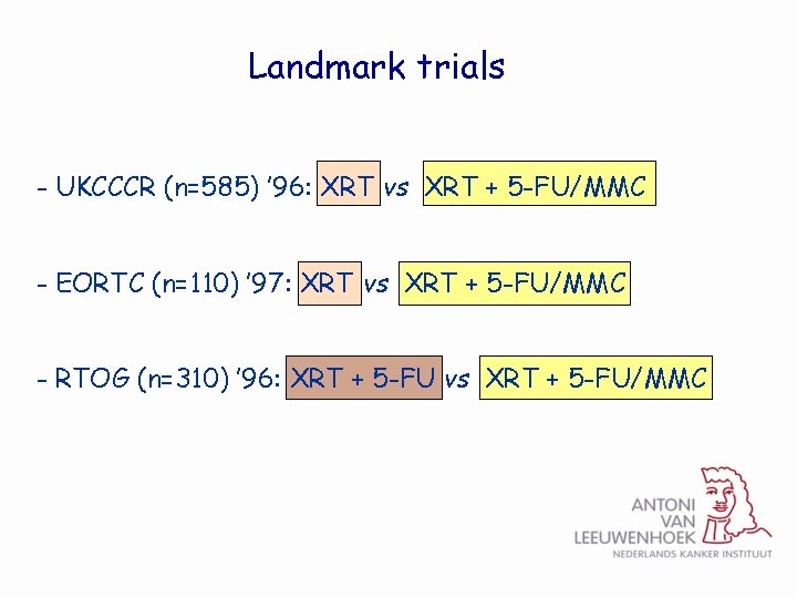 Landmark trials - UKCCCR (n=585) ’ 96: XRT vs XRT + 5 -FU/MMC -