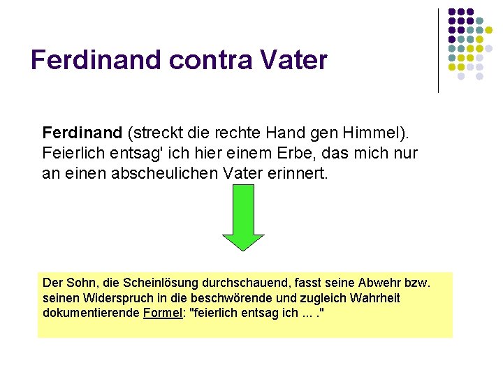 Ferdinand contra Vater Ferdinand (streckt die rechte Hand gen Himmel). Feierlich entsag' ich hier
