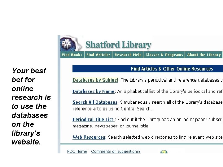 Your best bet for online research is to use the databases on the library’s