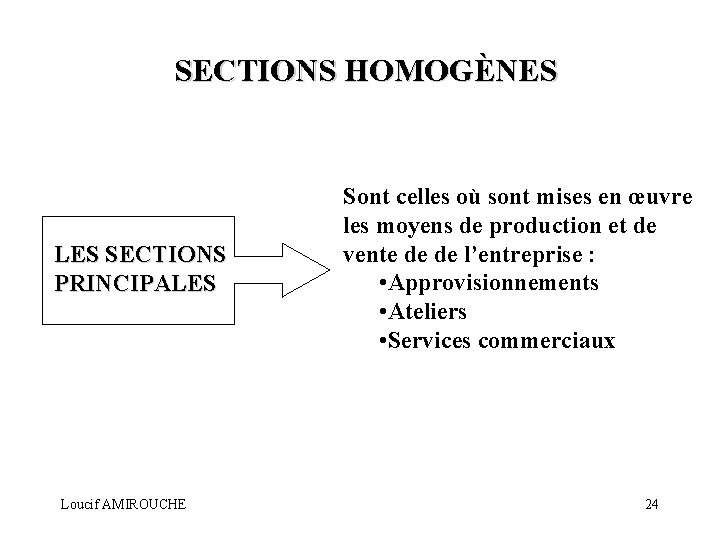 SECTIONS HOMOGÈNES LES SECTIONS PRINCIPALES Loucif AMIROUCHE Sont celles où sont mises en œuvre