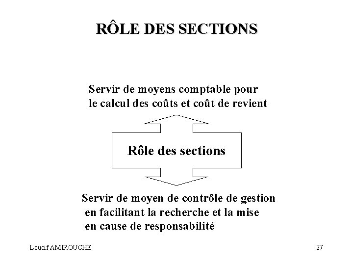 RÔLE DES SECTIONS Servir de moyens comptable pour le calcul des coûts et coût