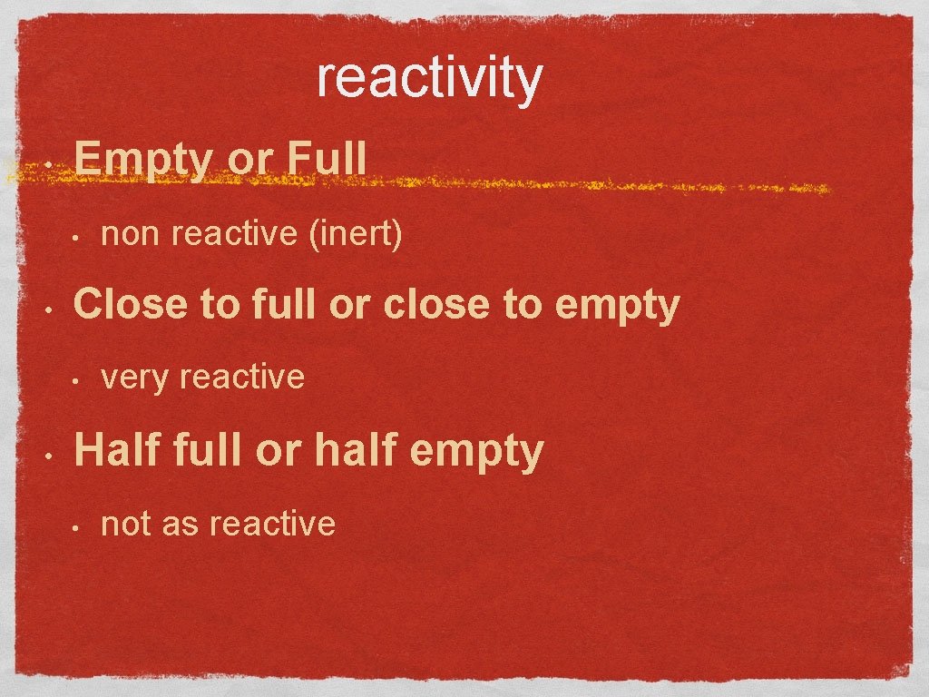 reactivity • Empty or Full • • Close to full or close to empty