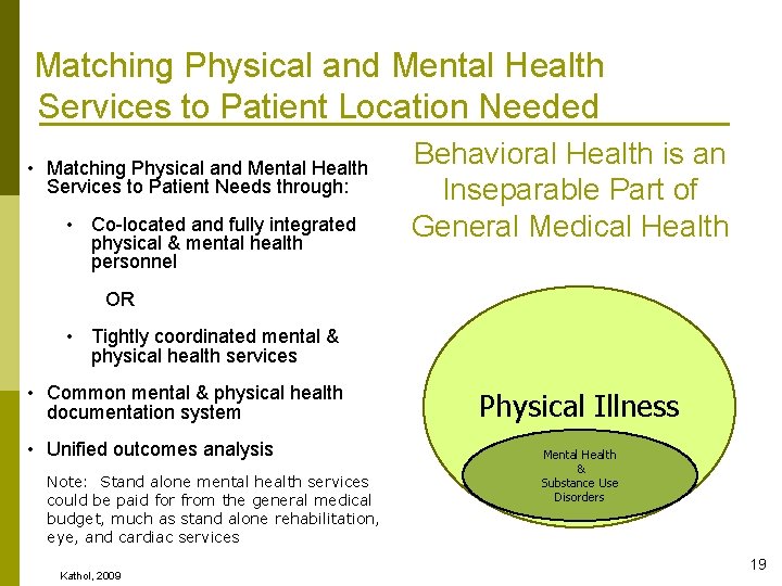 Matching Physical and Mental Health Services to Patient Location Needed • Matching Physical and