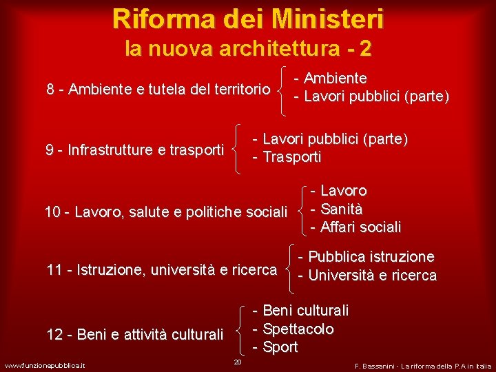 Riforma dei Ministeri la nuova architettura - 2 8 - Ambiente e tutela del