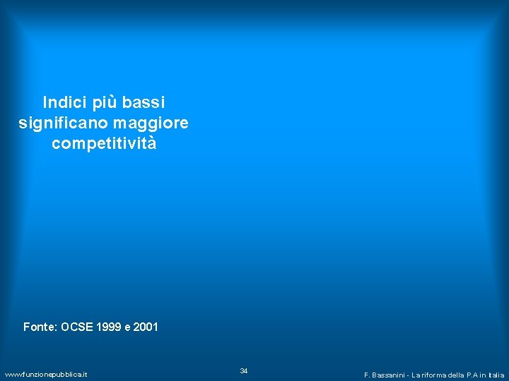 Indici più bassi significano maggiore competitività Fonte: OCSE 1999 e 2001 www. funzionepubblica. it