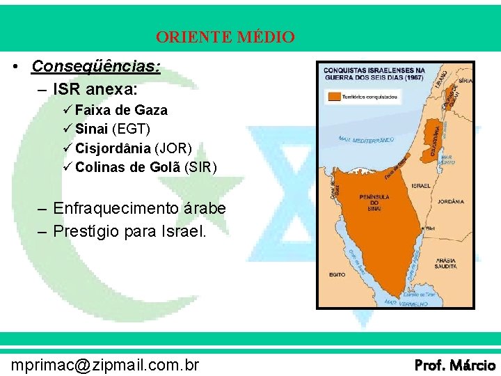 ORIENTE MÉDIO • Conseqüências: – ISR anexa: ü Faixa de Gaza ü Sinai (EGT)