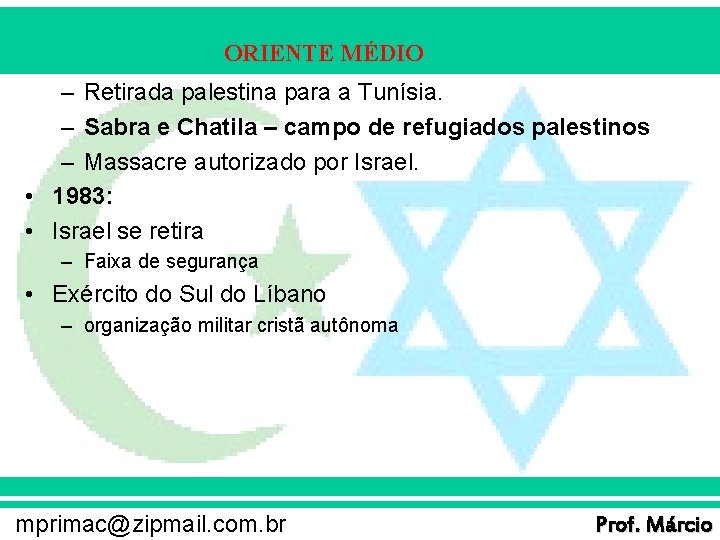 ORIENTE MÉDIO – Retirada palestina para a Tunísia. – Sabra e Chatila – campo