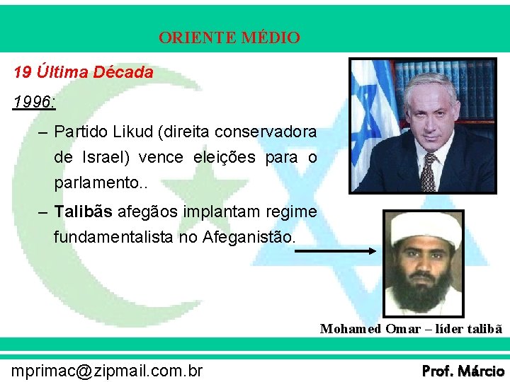 ORIENTE MÉDIO 19 Última Década 1996: – Partido Likud (direita conservadora de Israel) vence