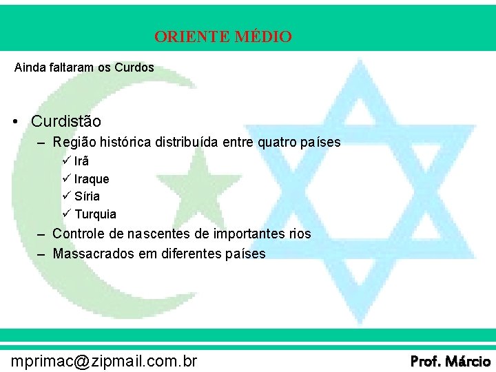 ORIENTE MÉDIO Ainda faltaram os Curdos • Curdistão – Região histórica distribuída entre quatro