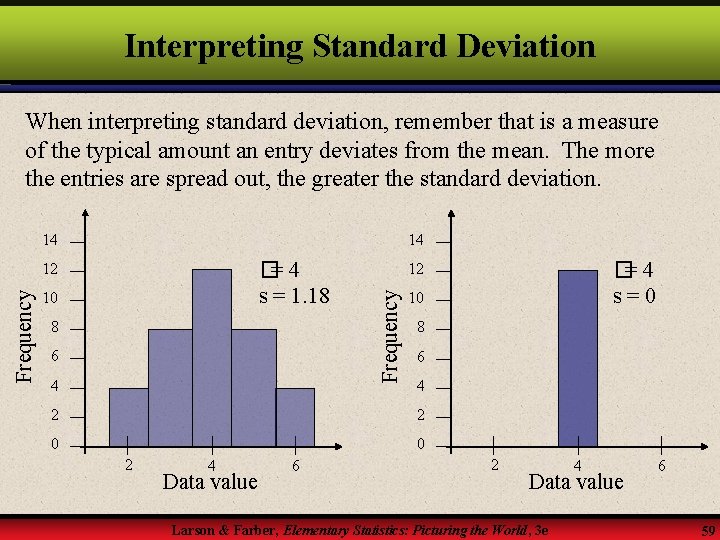 Interpreting Standard Deviation When interpreting standard deviation, remember that is a measure of the