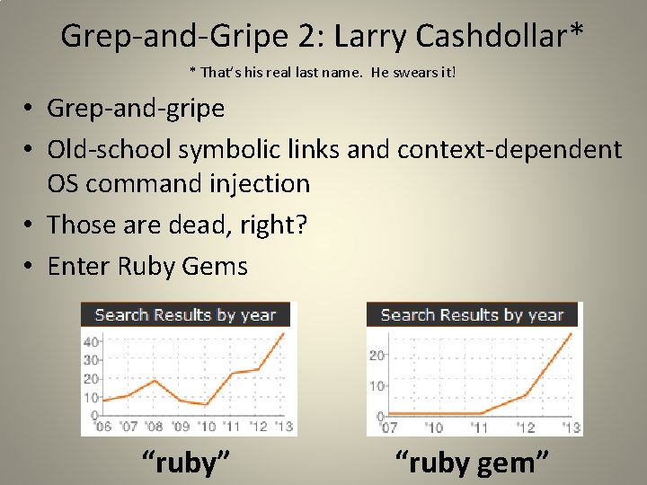 Grep-and-Gripe 2: Larry Cashdollar* * That’s his real last name. He swears it! •