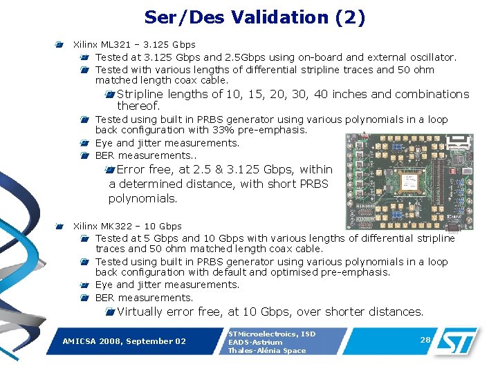 Ser/Des Validation (2) Xilinx ML 321 – 3. 125 Gbps Tested at 3. 125