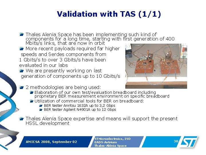 Validation with TAS (1/1) Thales Alenia Space has been implementing such kind of components