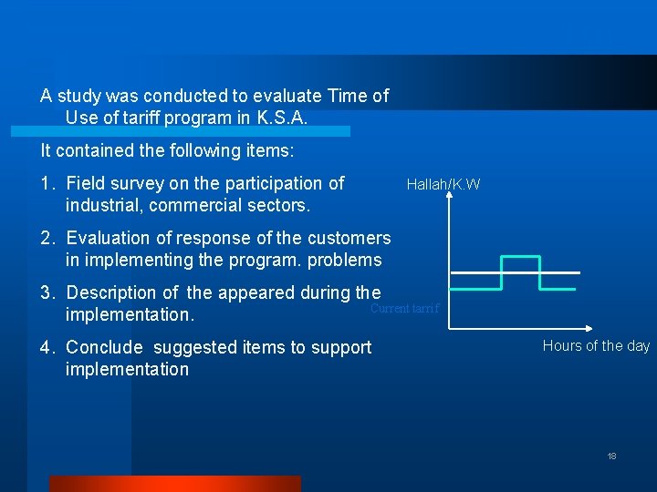 TOU A study was conducted to evaluate Time of Use of tariff program in