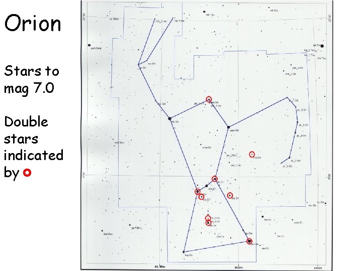 Orion Stars to mag 7. 0 Double stars indicated by 