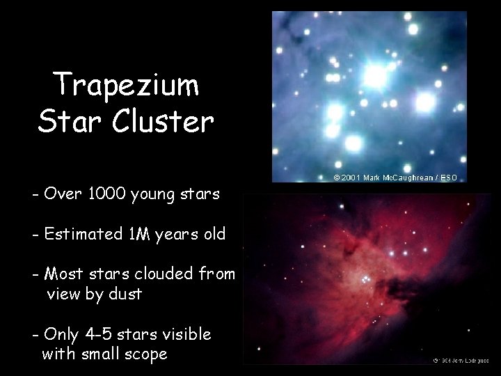 Trapezium Star Cluster - Over 1000 young stars - Estimated 1 M years old