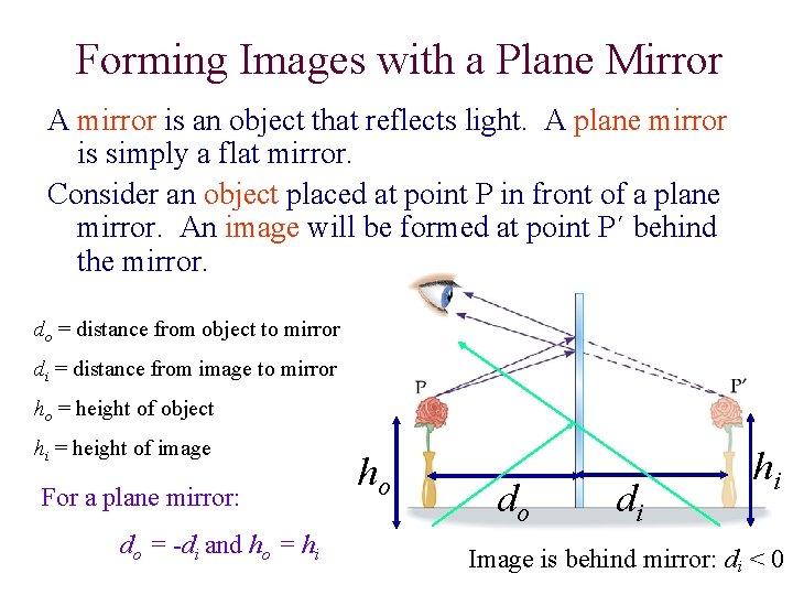 Forming Images with a Plane Mirror A mirror is an object that reflects light.