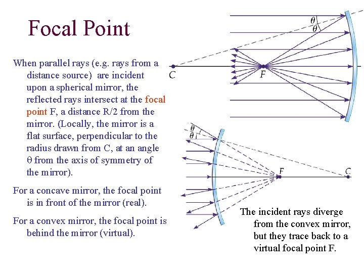Focal Point When parallel rays (e. g. rays from a distance source) are incident Focal Point When parallel rays (e. g. rays from a distance source) are incident
