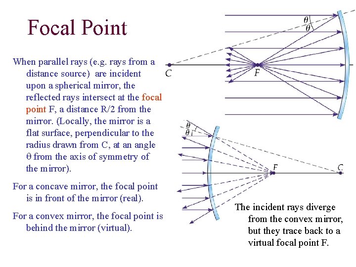 Focal Point When parallel rays (e. g. rays from a distance source) are incident