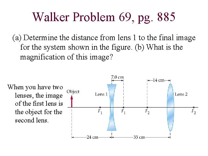 Walker Problem 69, pg. 885 (a) Determine the distance from lens 1 to the