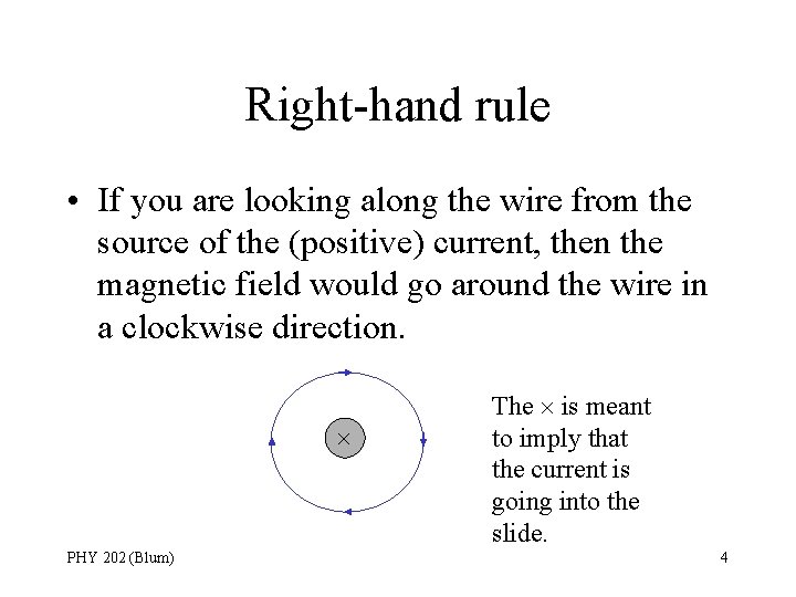 Right-hand rule • If you are looking along the wire from the source of