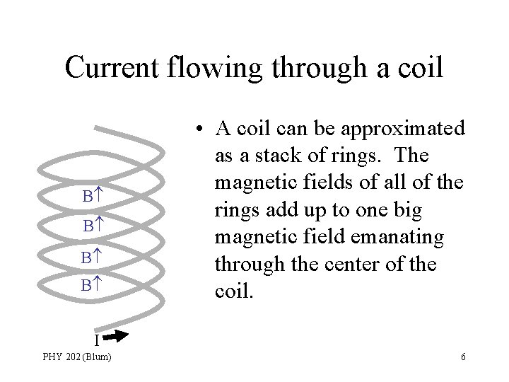 Current flowing through a coil B B • A coil can be approximated as