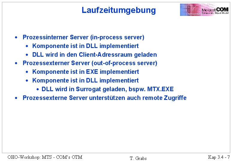 Laufzeitumgebung · Prozessinterner Server (in-process server) · Komponente ist in DLL implementiert · DLL