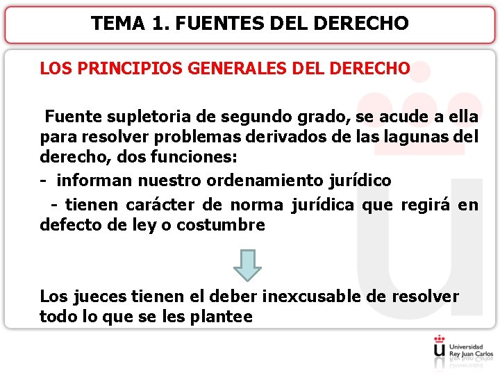 TEMA 1. FUENTES DEL DERECHO LOS PRINCIPIOS GENERALES DEL DERECHO Fuente supletoria de segundo