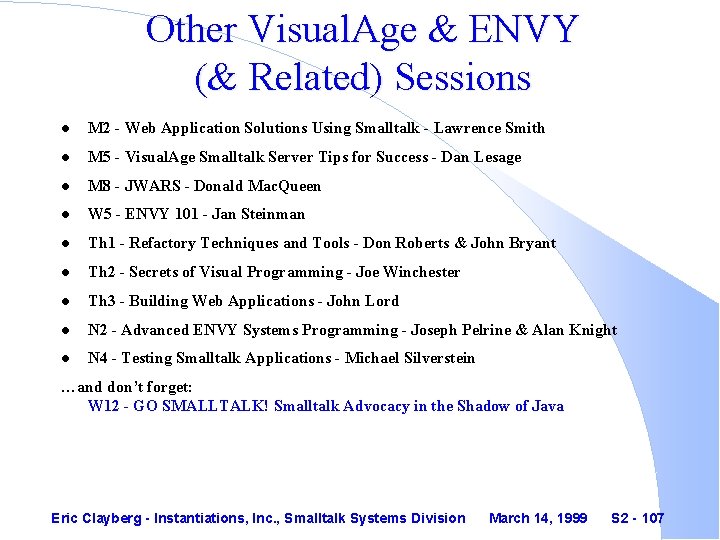 Other Visual. Age & ENVY (& Related) Sessions l M 2 - Web Application