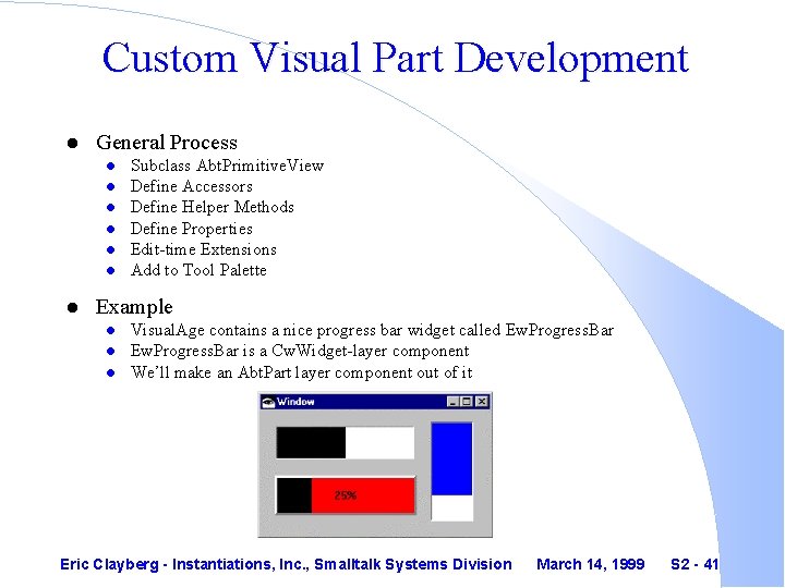 Custom Visual Part Development l General Process l l l l Subclass Abt. Primitive.