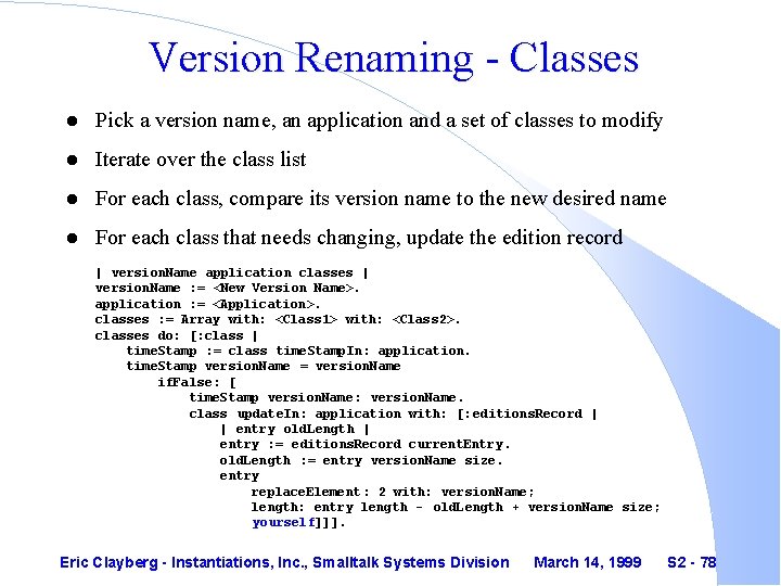 Version Renaming - Classes l Pick a version name, an application and a set