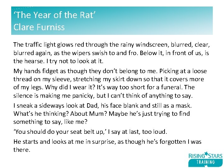 ‘The Year of the Rat’ Clare Furniss The traffic light glows red through the