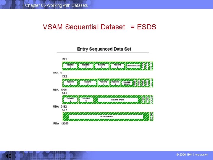 Chapter 05 Working with Datasets VSAM Sequential Dataset = ESDS 40 © 2006 IBM