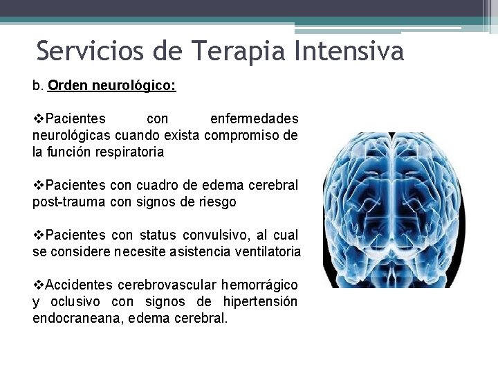 Servicios de Terapia Intensiva b. Orden neurológico: v. Pacientes con enfermedades neurológicas cuando exista