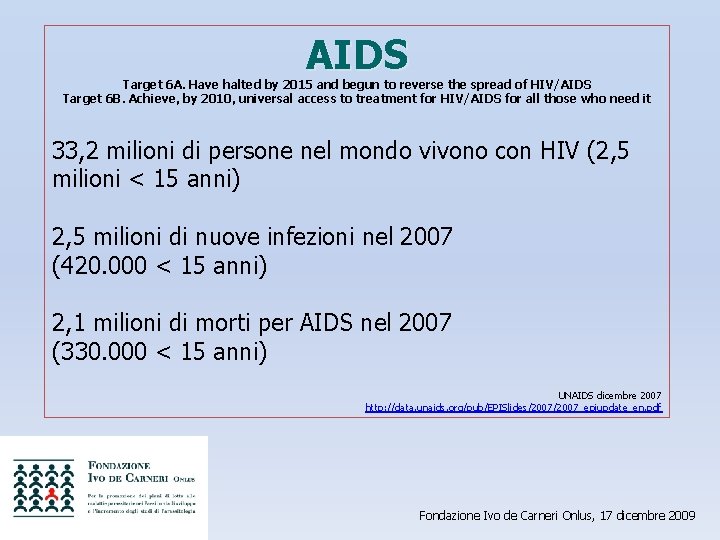 AIDS Target 6 A. Have halted by 2015 and begun to reverse the spread