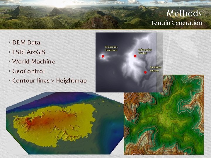 Methods Terrain Generation • DEM Data • ESRI Arc. GIS • World Machine •