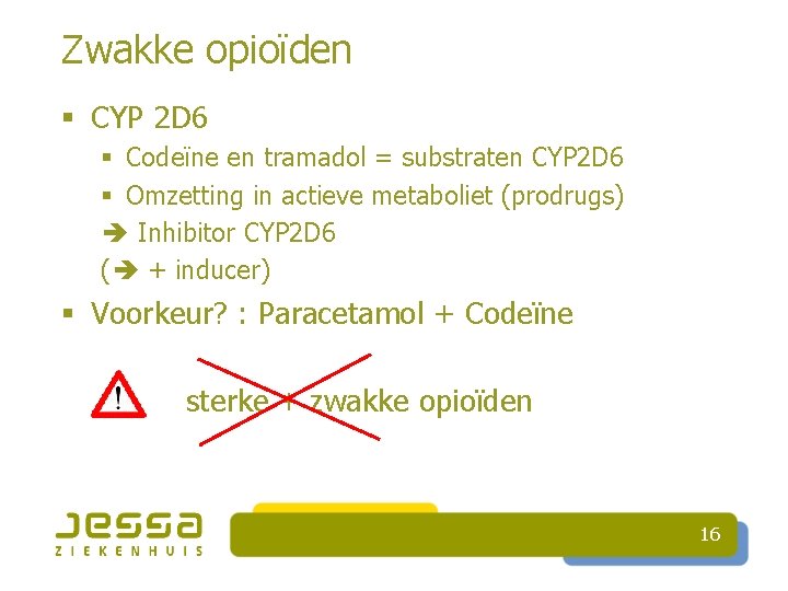 Zwakke opioïden § CYP 2 D 6 § Codeïne en tramadol = substraten CYP