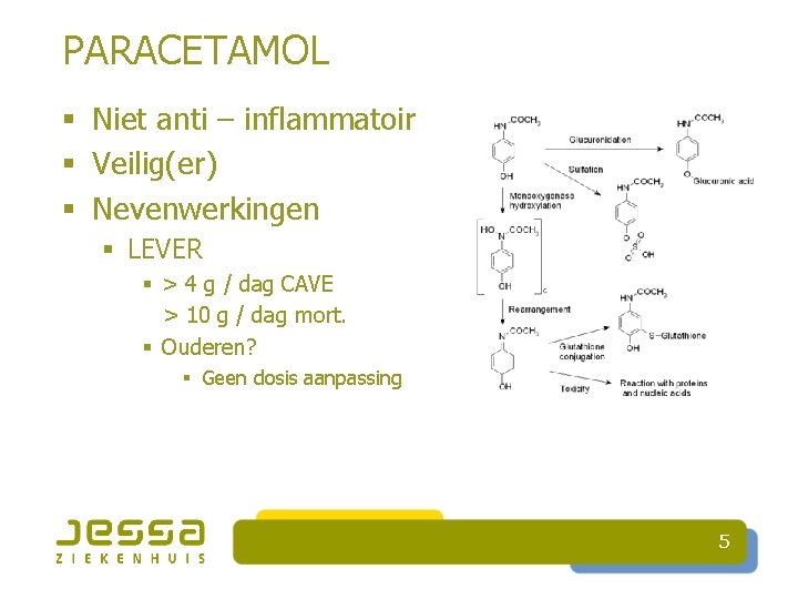 PARACETAMOL § Niet anti – inflammatoir § Veilig(er) § Nevenwerkingen § LEVER § >