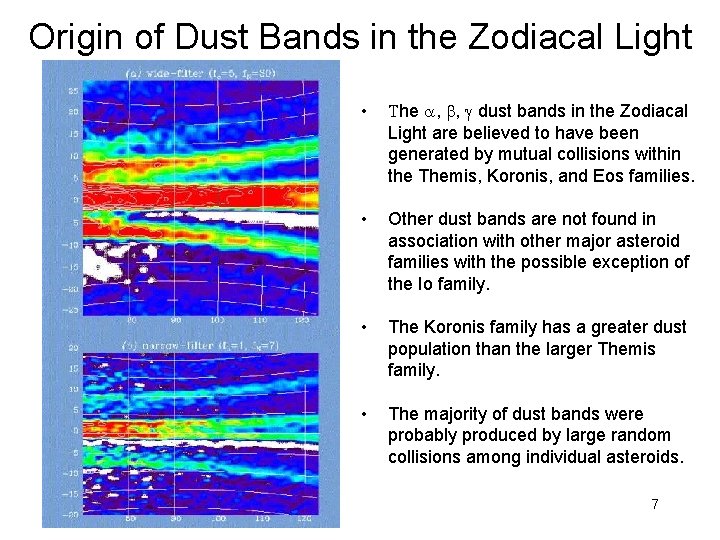 Origin of Dust Bands in the Zodiacal Light • The a, , g dust