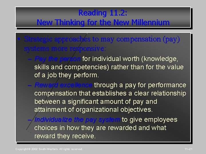 Reading 11. 2: New Thinking for the New Millennium • Strategic approaches to may