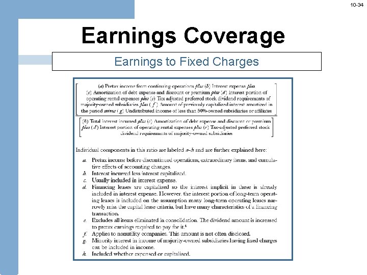 10 -34 Earnings Coverage Earnings to Fixed Charges 